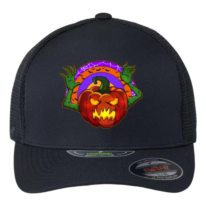 Funny Halloween Creepy Jackolantern Pumpkin Flexfit Unipanel Trucker Cap