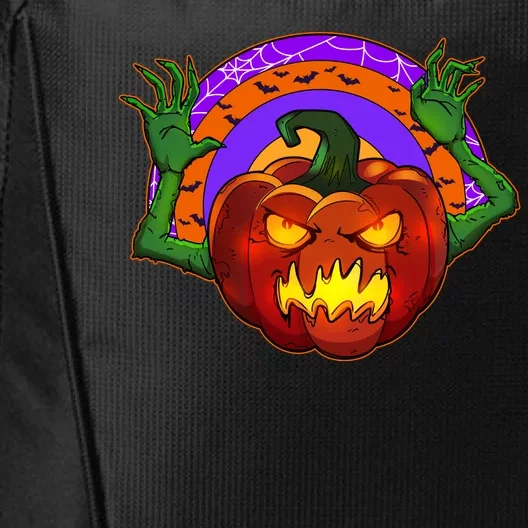 Funny Halloween Creepy Jackolantern Pumpkin City Backpack