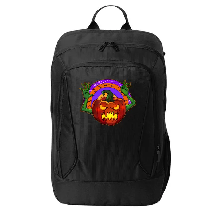 Funny Halloween Creepy Jackolantern Pumpkin City Backpack