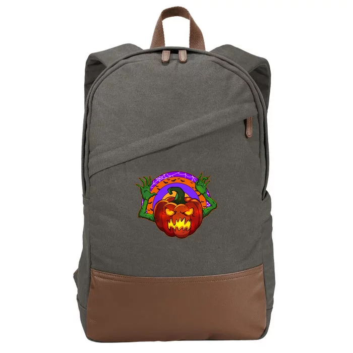 Funny Halloween Creepy Jackolantern Pumpkin Cotton Canvas Backpack