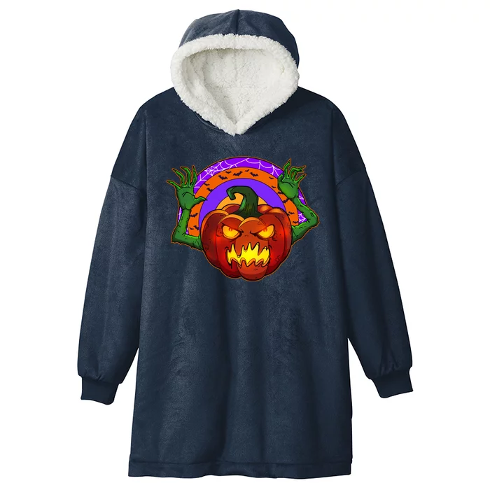 Funny Halloween Creepy Jackolantern Pumpkin Hooded Wearable Blanket