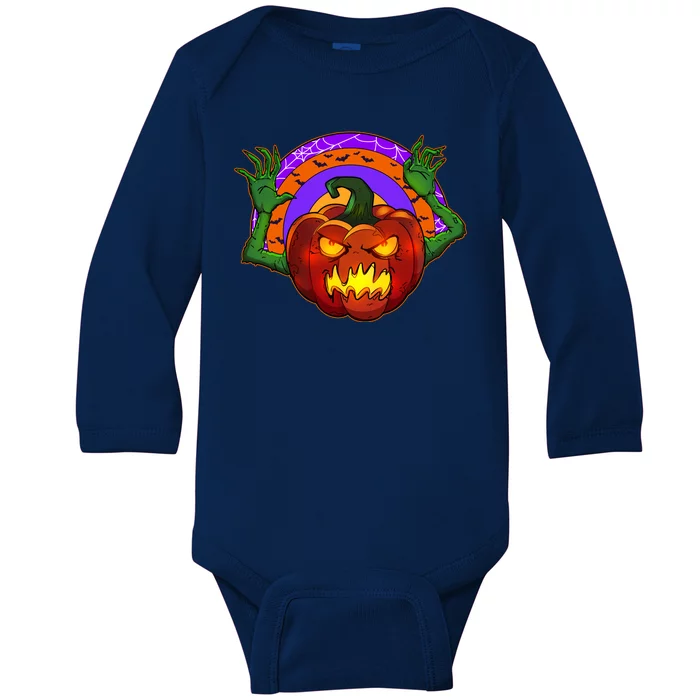 Funny Halloween Creepy Jackolantern Pumpkin Baby Long Sleeve Bodysuit