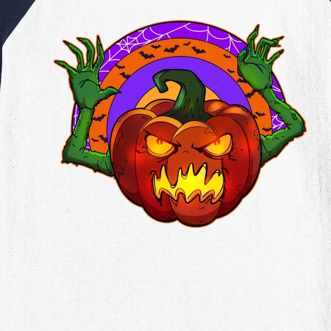 Funny Halloween Creepy Jackolantern Pumpkin Baseball Sleeve Shirt