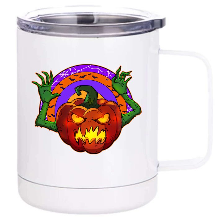 Funny Halloween Creepy Jackolantern Pumpkin Front & Back 12oz Stainless Steel Tumbler Cup