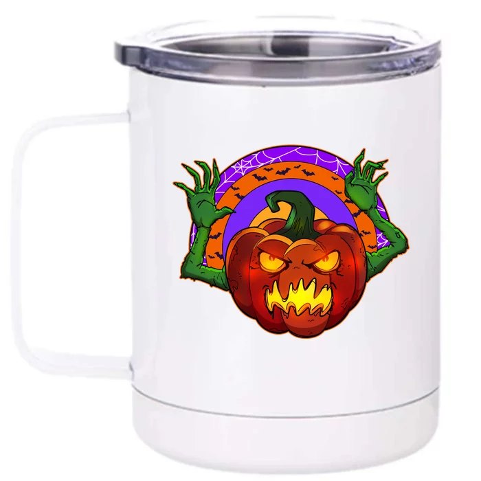 Funny Halloween Creepy Jackolantern Pumpkin Front & Back 12oz Stainless Steel Tumbler Cup