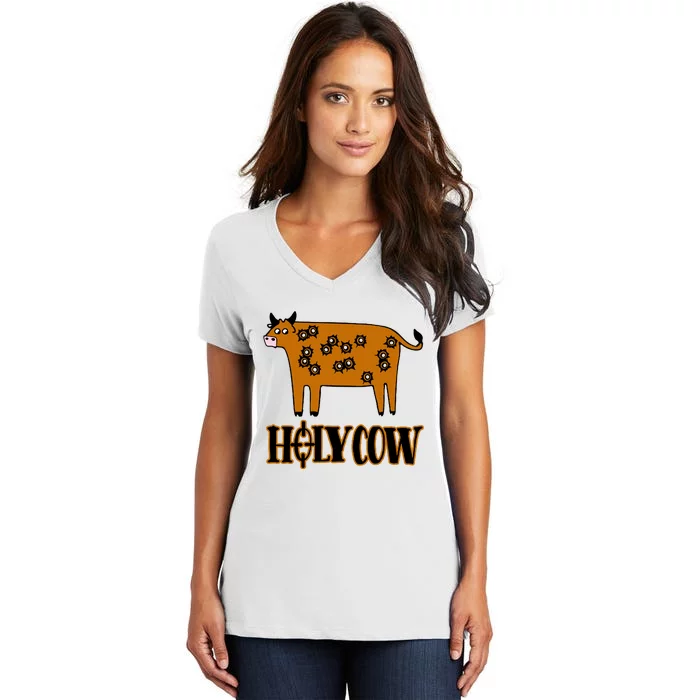 Funny Holy Cow Women's V-Neck T-Shirt