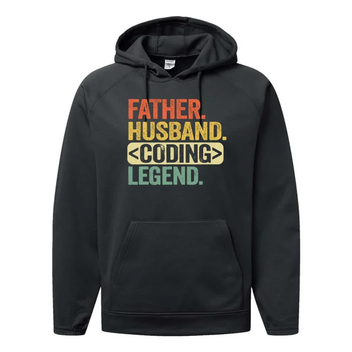 Father Husband Coding Legend Funny Software Programmer Dad Performance Fleece Hoodie