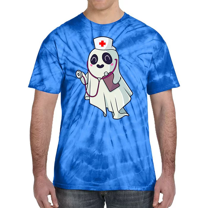 Funny Halloween Costume Cute Pocket Ghost Nurse Scrub Gift Tie-Dye T-Shirt