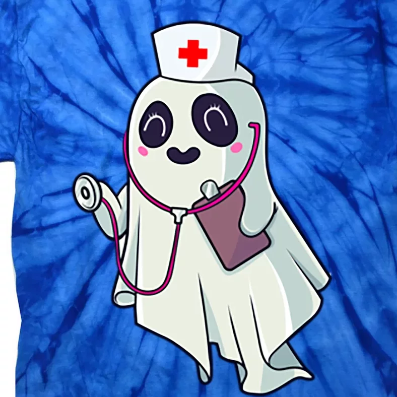 Funny Halloween Costume Cute Pocket Ghost Nurse Scrub Gift Tie-Dye T-Shirt