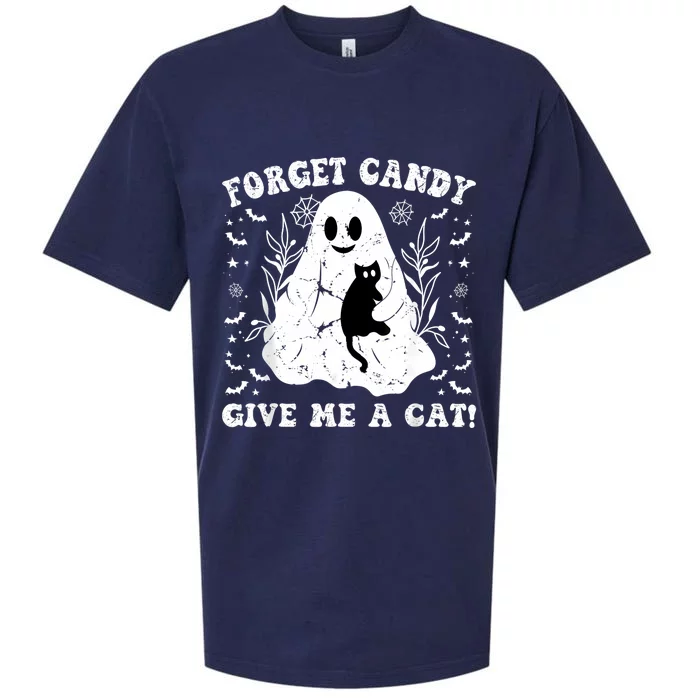 Funny Halloween Cat Ghost Forget Candy Give Me Cat Halloween Sueded Cloud Jersey T-Shirt