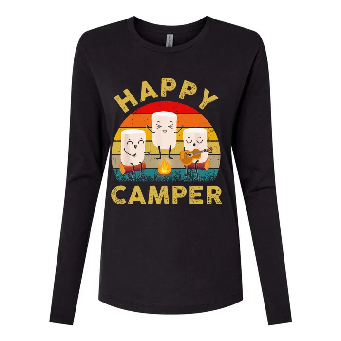 Funny Happy Cute Marshmallow Camper Bonfire Kids Women Men Womens Cotton Relaxed Long Sleeve T-Shirt