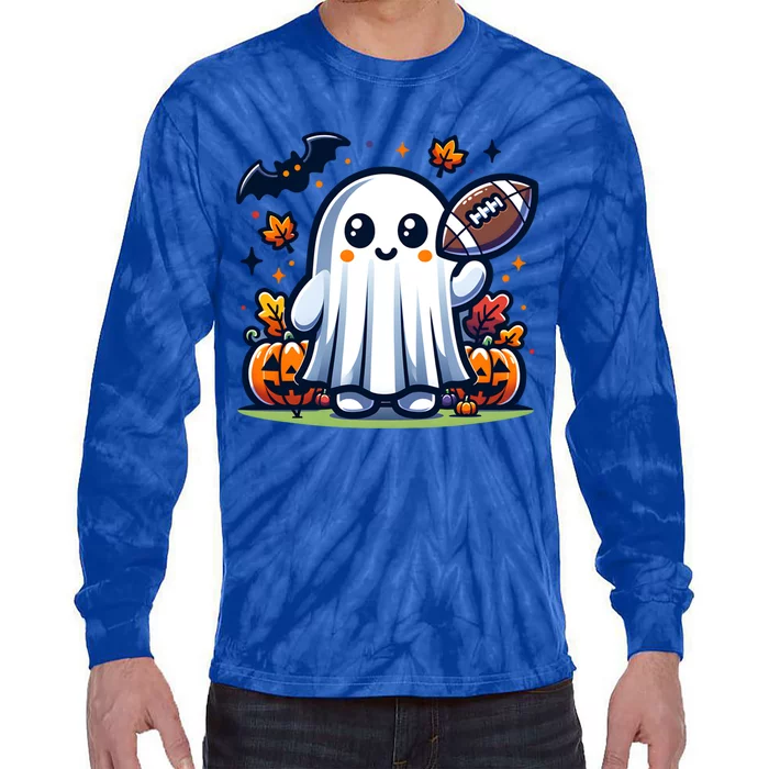 Football Halloween Cute Ghost Utumn Fall And Sports Gift Tie-Dye Long Sleeve Shirt