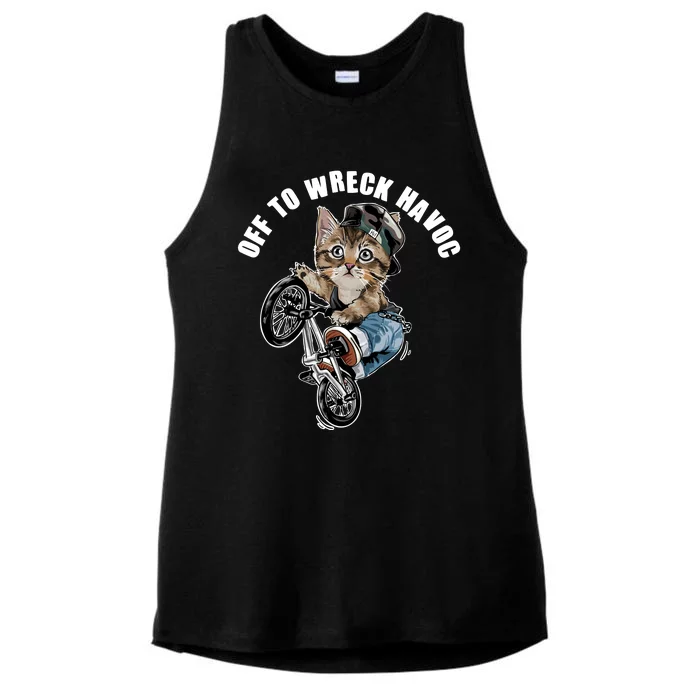 Funny Hiphop Cat Off To Wreck Havoc Ladies Tri-Blend Wicking Tank