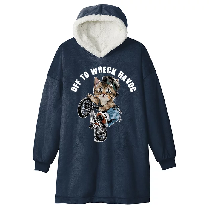 Funny Hiphop Cat Off To Wreck Havoc Hooded Wearable Blanket