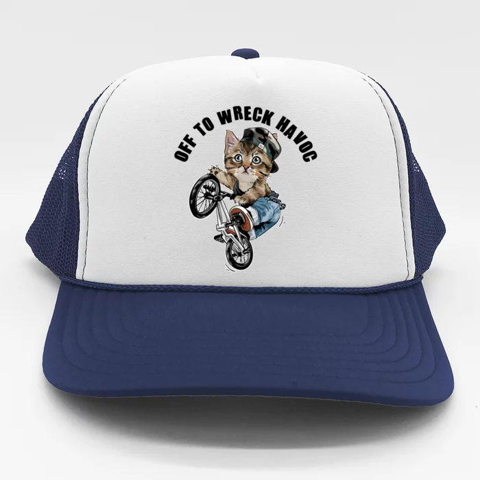 Funny Hiphop Cat Off To Wreck Havoc Trucker Hat