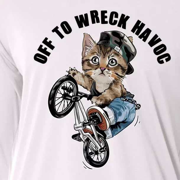 Funny Hiphop Cat Off To Wreck Havoc Cooling Performance Long Sleeve Crew