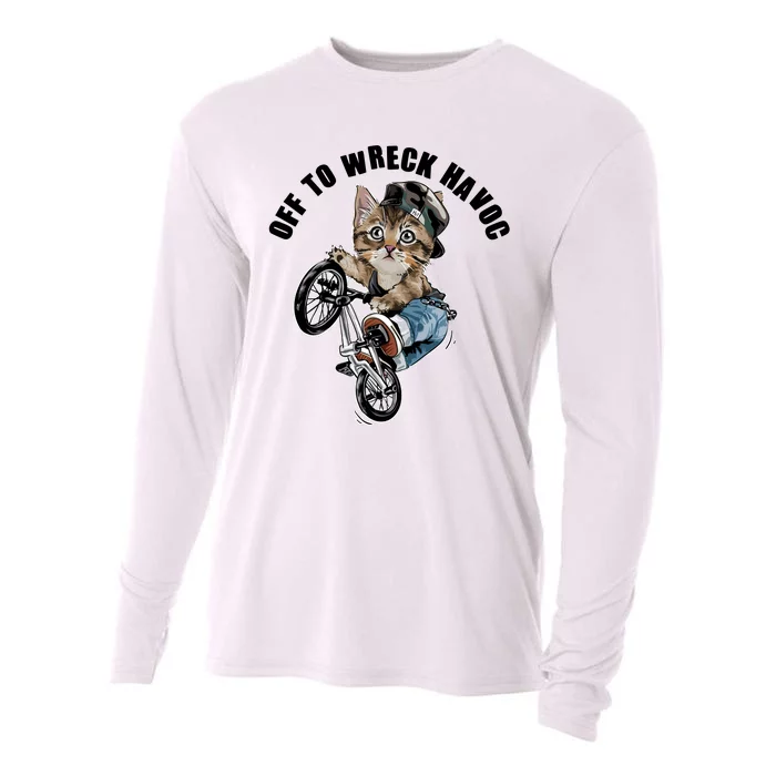 Funny Hiphop Cat Off To Wreck Havoc Cooling Performance Long Sleeve Crew