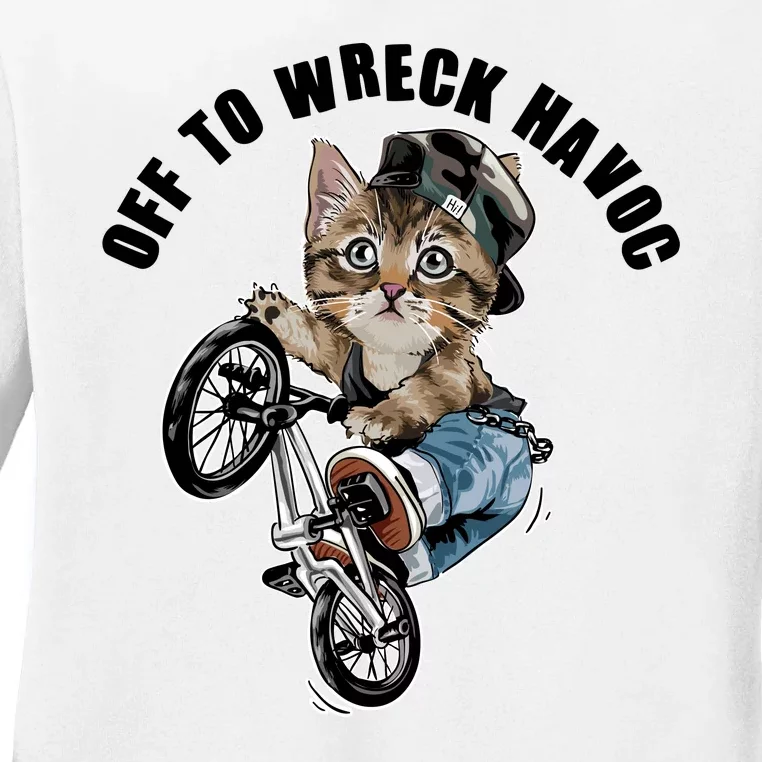 Funny Hiphop Cat Off To Wreck Havoc Ladies Long Sleeve Shirt