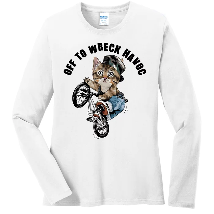 Funny Hiphop Cat Off To Wreck Havoc Ladies Long Sleeve Shirt