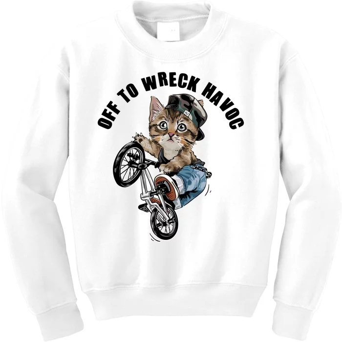 Funny Hiphop Cat Off To Wreck Havoc Kids Sweatshirt