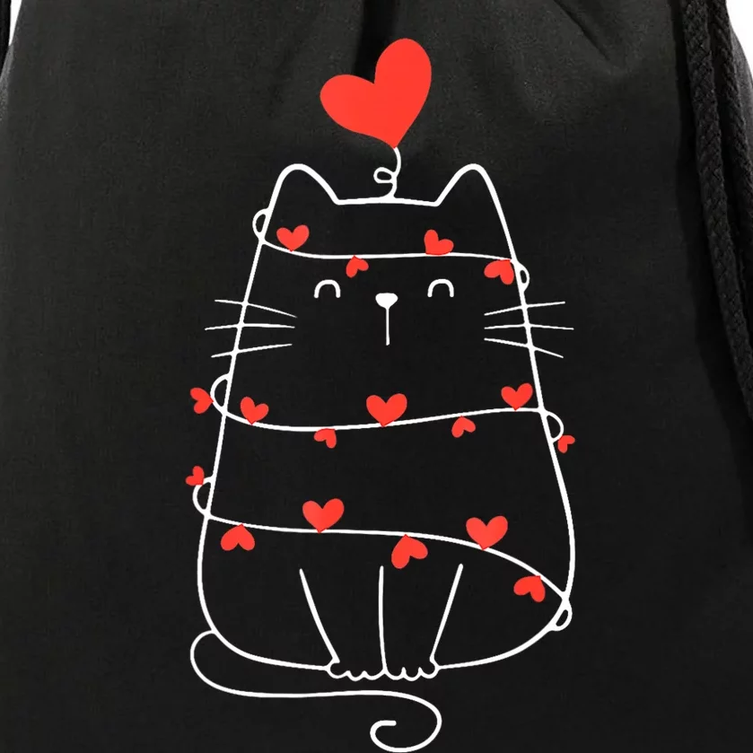 Funny Heart Cat ValentineS Day Heart Cat Lover Valentine Drawstring Bag