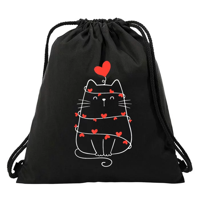 Funny Heart Cat ValentineS Day Heart Cat Lover Valentine Drawstring Bag