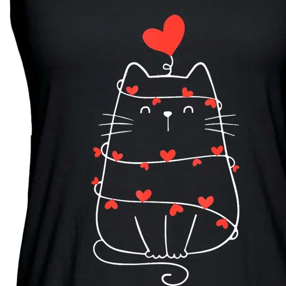 Funny Heart Cat ValentineS Day Heart Cat Lover Valentine Ladies Essential Flowy Tank