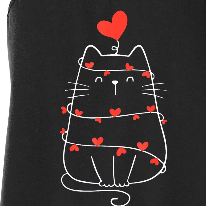 Funny Heart Cat ValentineS Day Heart Cat Lover Valentine Women's Racerback Tank