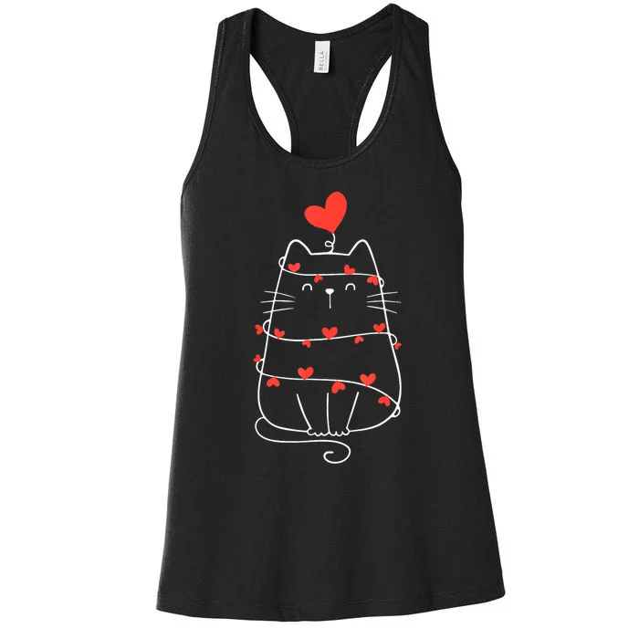 Funny Heart Cat ValentineS Day Heart Cat Lover Valentine Women's Racerback Tank