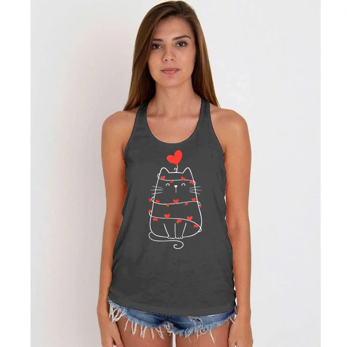 Funny Heart Cat ValentineS Day Heart Cat Lover Valentine Women's Knotted Racerback Tank