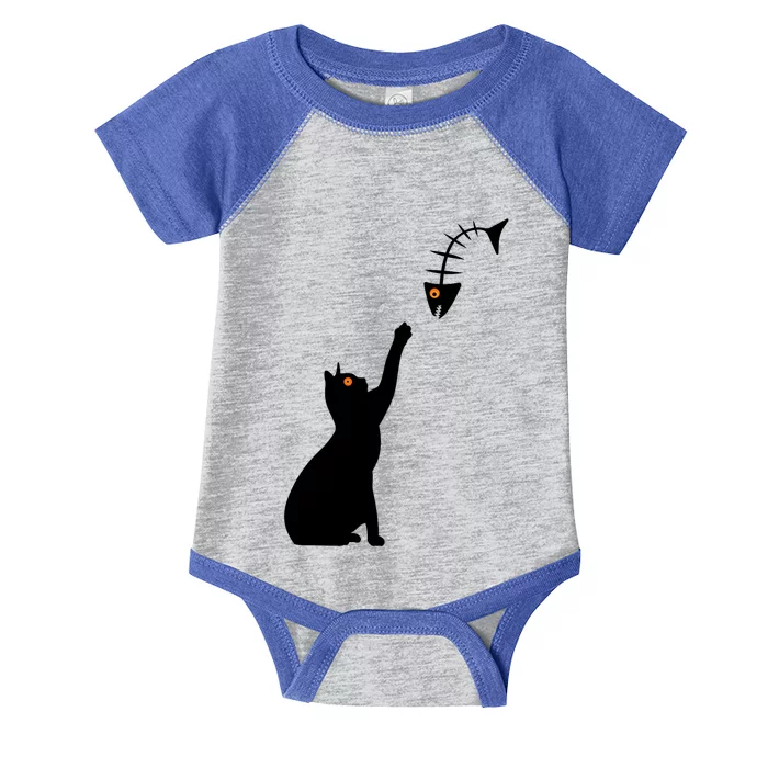 Funny Halloween Cat Wants To Catch A Fish Skeleton Infant Baby Jersey Bodysuit