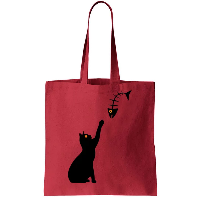 Funny Halloween Cat Wants To Catch A Fish Skeleton Tote Bag