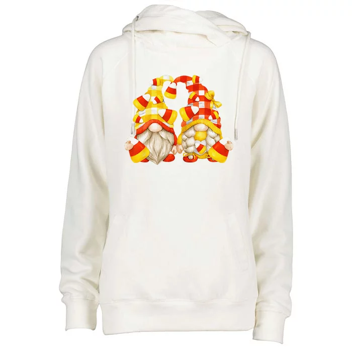 Funny Halloween Candy Corn Decor Cute Candycorn Gnomes Womens Funnel Neck Pullover Hood