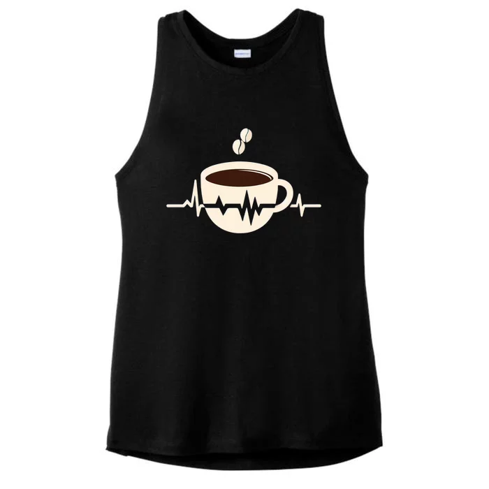 Funny Heartbeat Coffee Coffee Cup Frequency Ladies Tri-Blend Wicking Tank