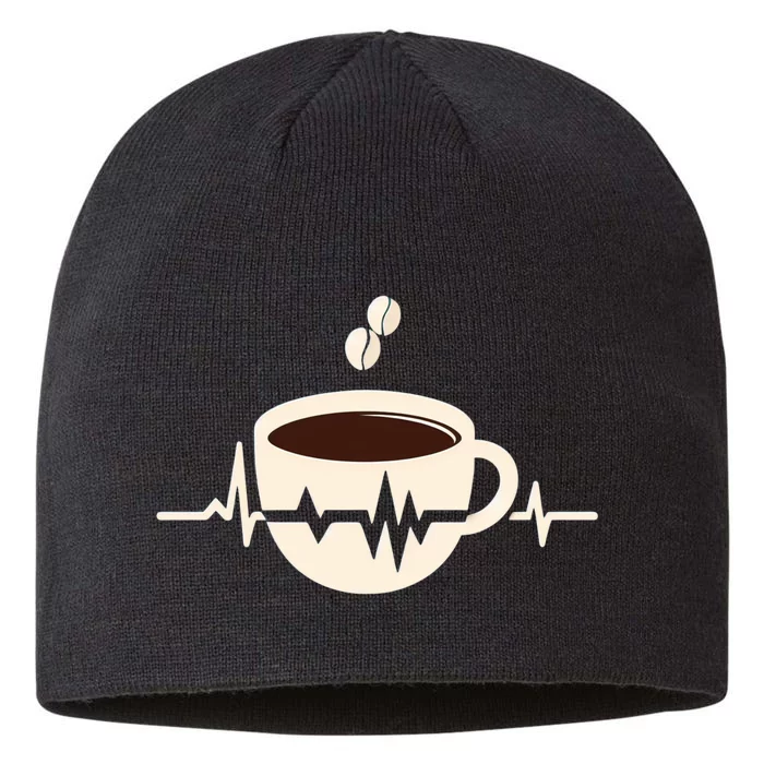 Funny Heartbeat Coffee Coffee Cup Frequency 8 1/2in Sustainable Knit Beanie