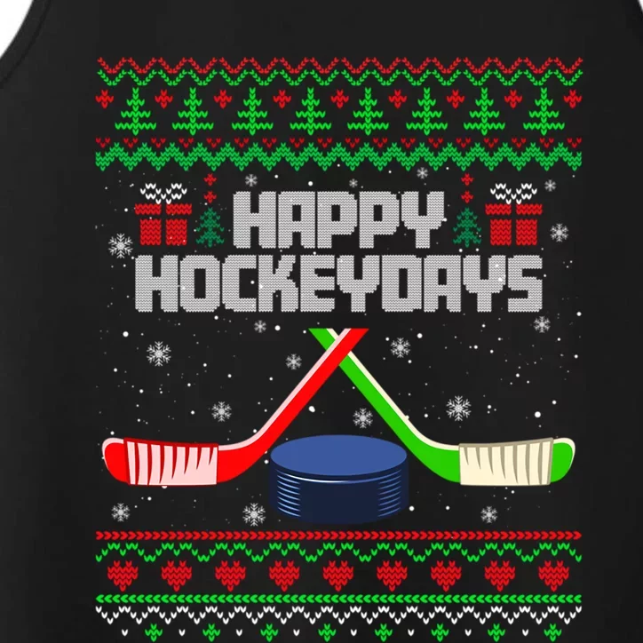 Funny Hockey Christmas Ugly Sweater Hockey Xmas Tree Lights Gift Performance Tank