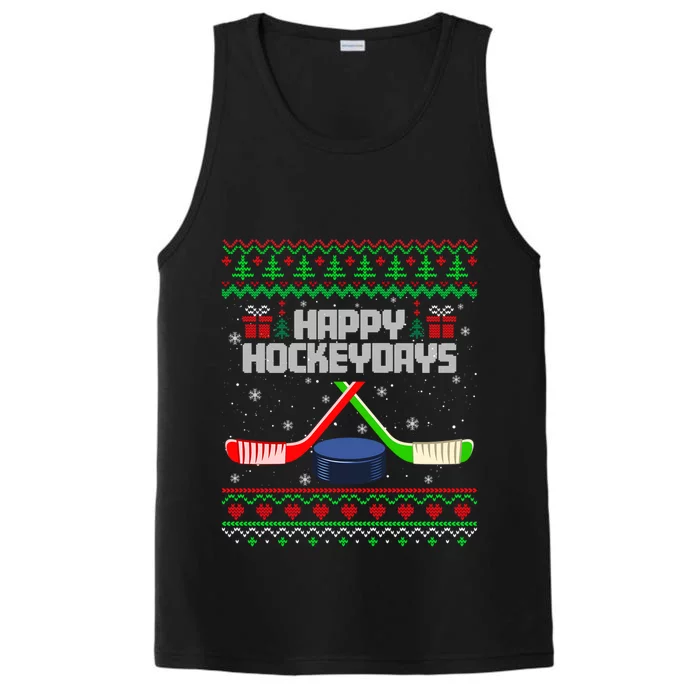 Funny Hockey Christmas Ugly Sweater Hockey Xmas Tree Lights Gift Performance Tank