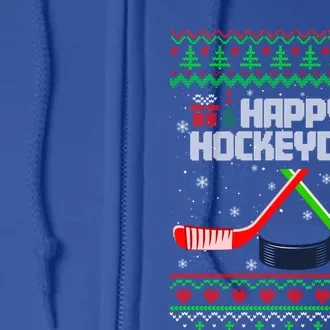 Funny Hockey Christmas Ugly Sweater Hockey Xmas Tree Lights Gift Full Zip Hoodie