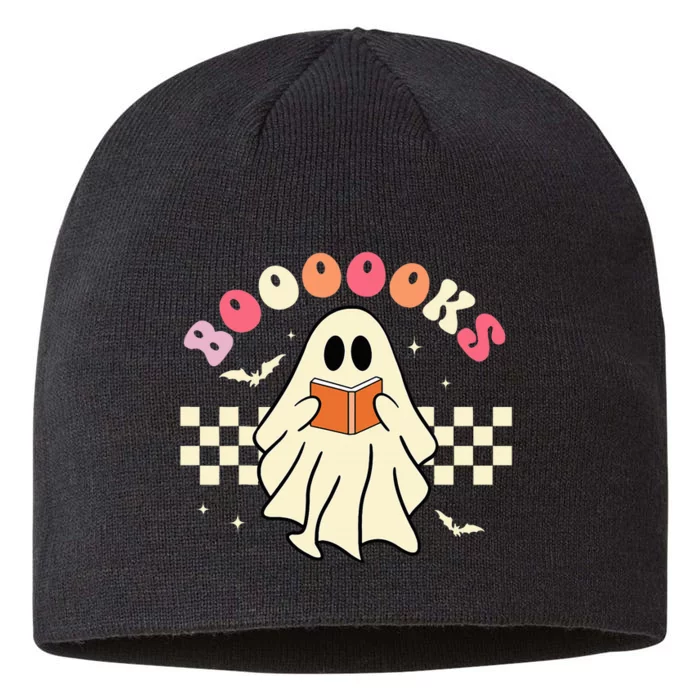 Funny Halloween Cute Ghost Book Reading School Teacher Retro 8 1/2in Sustainable Knit Beanie