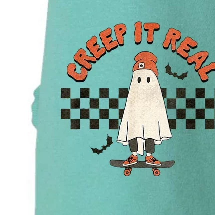 Funny Halloween Creep It Real Retro Skateboarding Ghost Doggie 3-End Fleece Hoodie