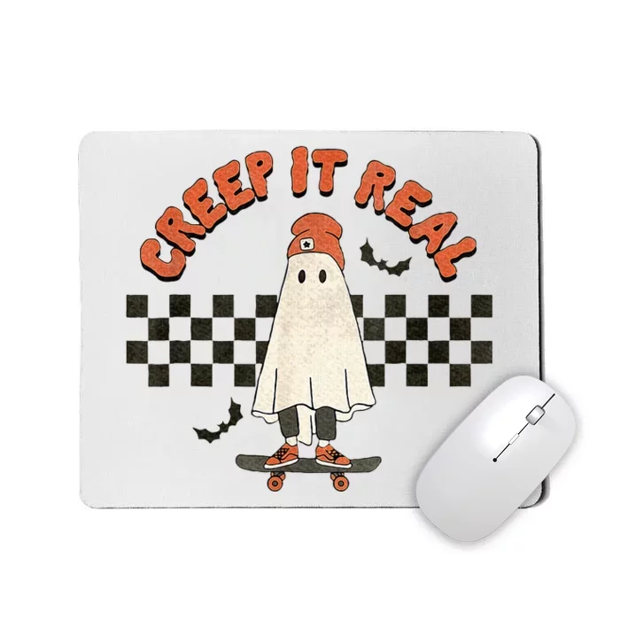 Funny Halloween Creep It Real Retro Skateboarding Ghost Mousepad