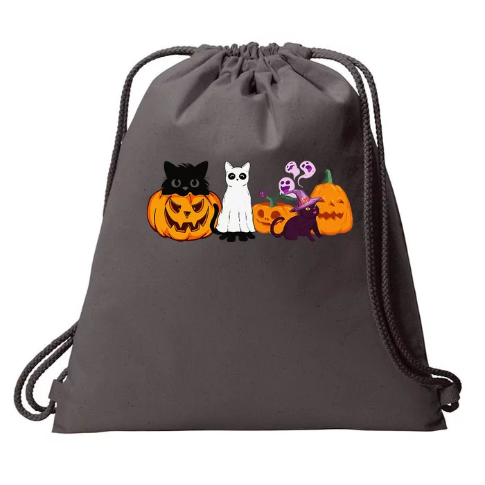 Funny Halloween Cat Ghost Halloween Sweater Cat Lover Drawstring Bag