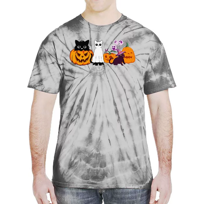 Funny Halloween Cat Ghost Halloween Sweater Cat Lover Tie-Dye T-Shirt