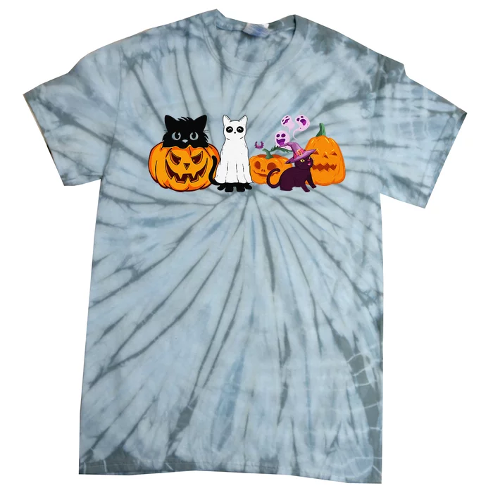 Funny Halloween Cat Ghost Halloween Sweater Cat Lover Tie-Dye T-Shirt