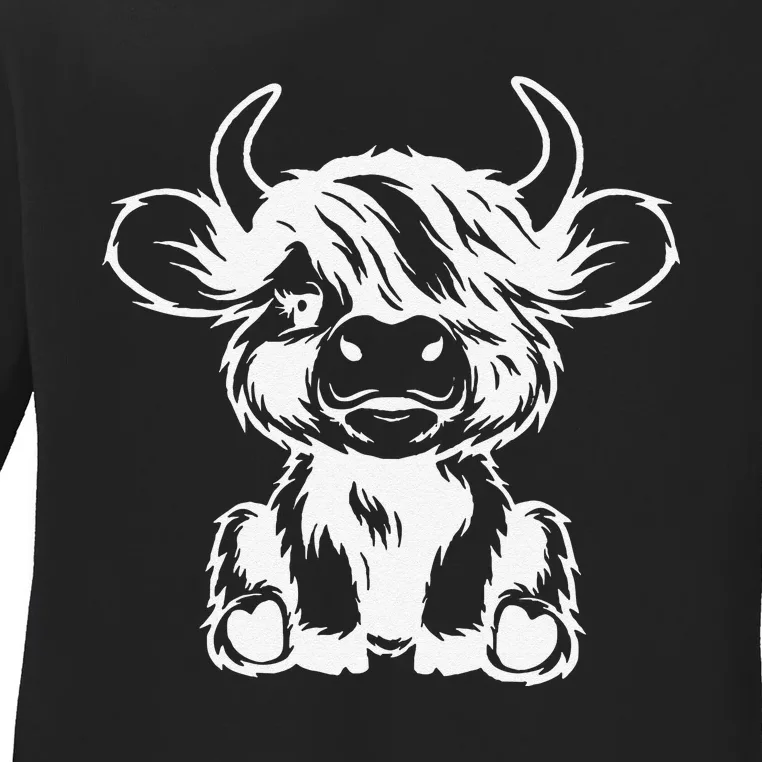 Funny Highland Cow Gift Ladies Long Sleeve Shirt