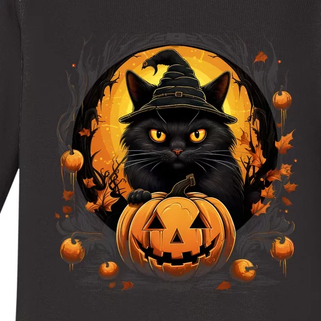 Funny Halloween Cat Costume Pumpkin Cat Black Cat Halloween Baby Long Sleeve Bodysuit