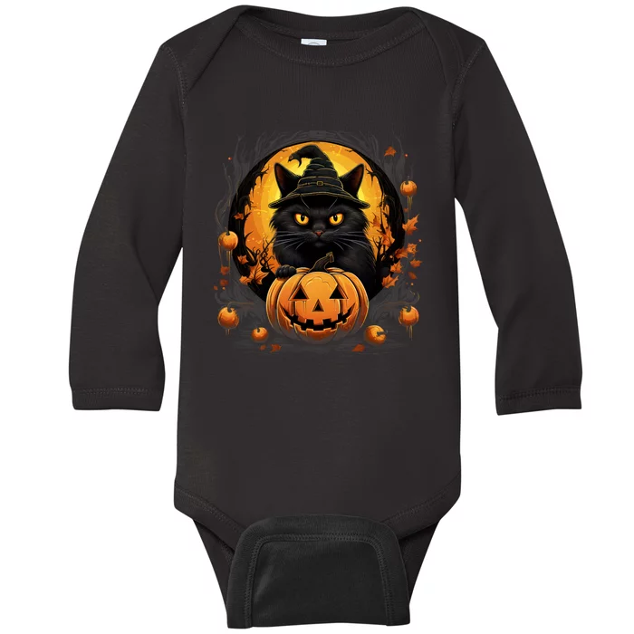 Funny Halloween Cat Costume Pumpkin Cat Black Cat Halloween Baby Long Sleeve Bodysuit