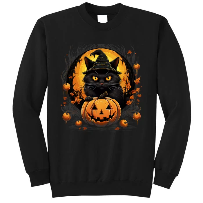 Funny Halloween Cat Costume Pumpkin Cat Black Cat Halloween Tall Sweatshirt