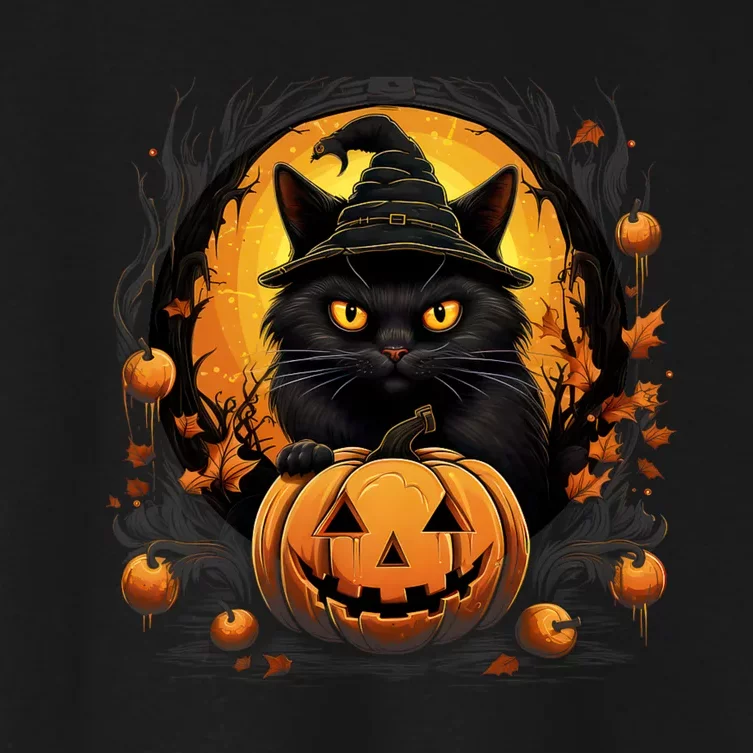 Funny Halloween Cat Costume Pumpkin Cat Black Cat Halloween Women's Crop Top Tee