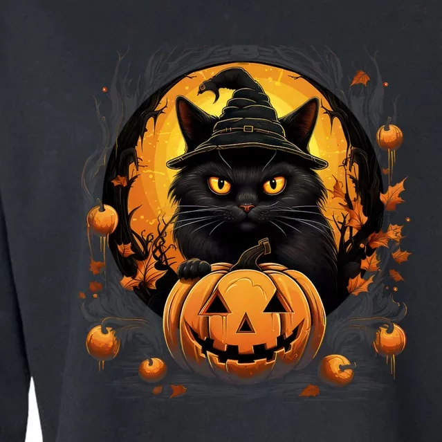 Funny Halloween Cat Costume Pumpkin Cat Black Cat Halloween Cropped Pullover Crew